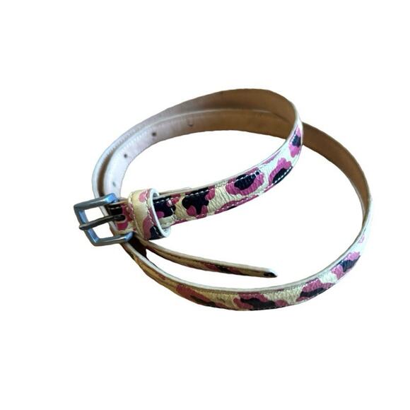 Paul Smith Belt Skinny Leopard Print Size Small Italian Leather Silver Buckle - Picture 1 of 8